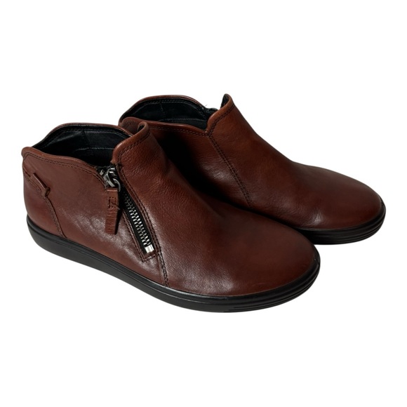 Ecco brown leather ankle booties women’s size US 6 EU 37 - Picture 1 of 8